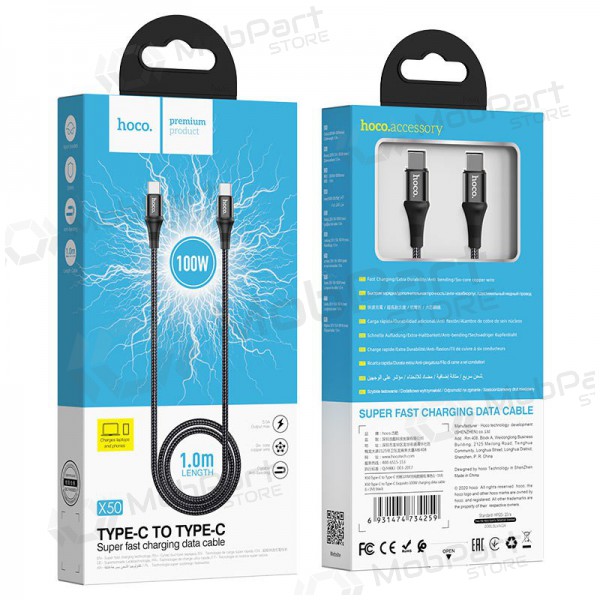 Cabo USB Hoco X50 Exquisito Tipo-C - Tipo-C 100W 1.0m (preto)