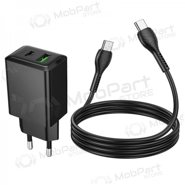 Carregador de telefone Hoco N71 30 W GaN USB-C + USB-A com cabo USB-C de 1 m preto