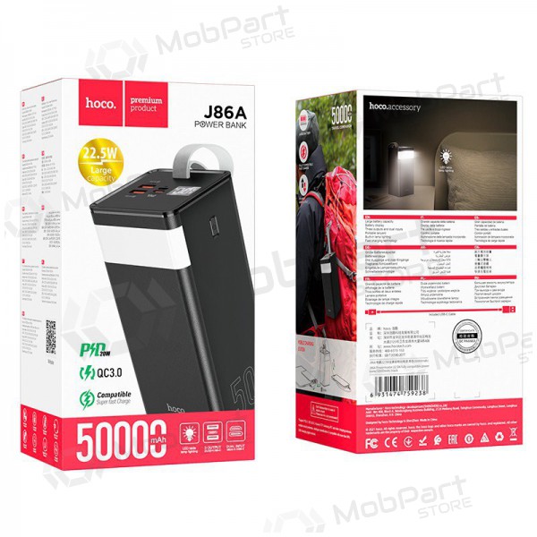 Bateria externa Power Bank Hoco J86A 22.5W Quick Charge 3.0 50000mAh preto