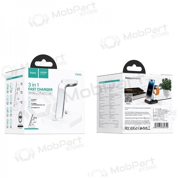 Carregador sem fio Hoco CW43 Graceful 3-in-1 branco