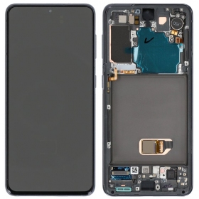 Ekranas Samsung G991 S21 su lietimui jautriu stikliuku e rėmeliu Phantom Black OLED (real size)