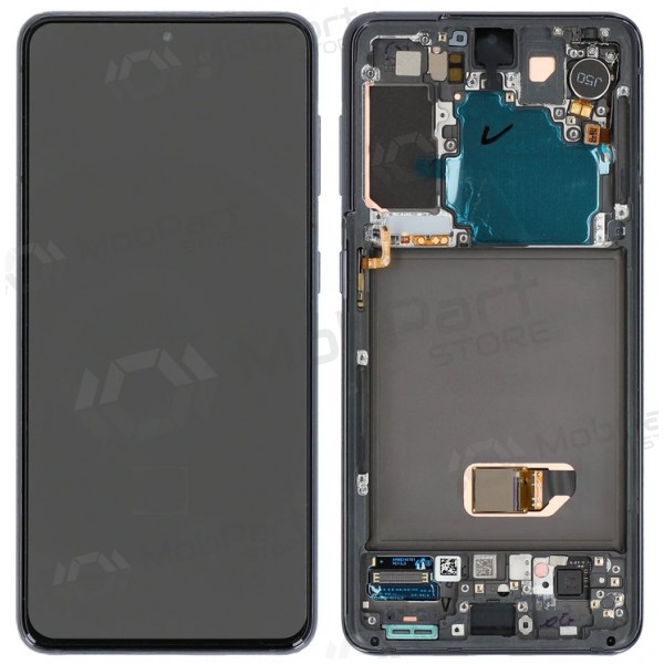 Ekranas Samsung G991 S21 su lietimui jautriu stikliuku e rėmeliu Phantom Black OLED (real size)