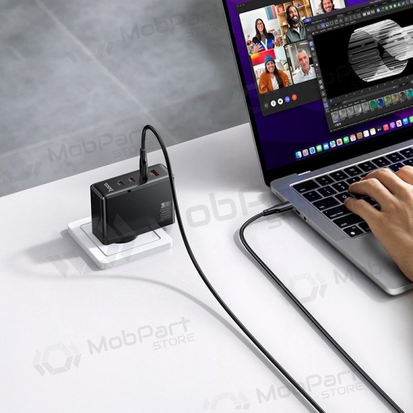 Carregador de rede Hoco N85 100 W 3x USB-C + USB-A com cabo USB-C 2 m preto