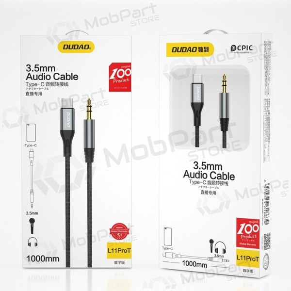 Cabo de áudio Dudao L11ProT USB-C para 3.5 mm 1 m preto