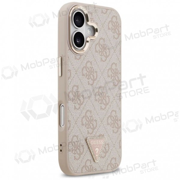 Capa para Apple iPhone 17 - Guess PU Leather 4G Strass Triangle Logo Gold Frame MagSafe (rosa)