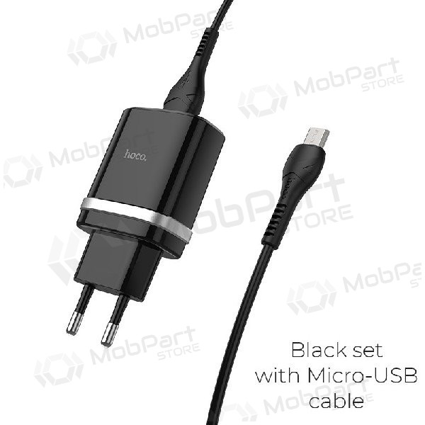 Carregador HOCO C12Q Smart USB + microUSB cabo (QC3.0) (preto)