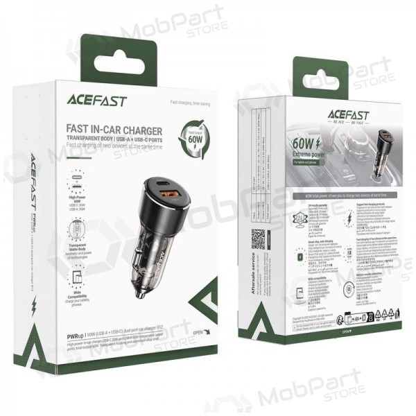 Carregador de carro Acefast B12 60W USB-C/USB-A preto