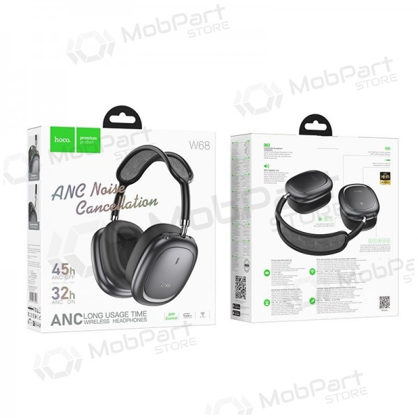 Fones de ouvido sem fio com microfone Hoco W68 ANC Bluetooth pretos