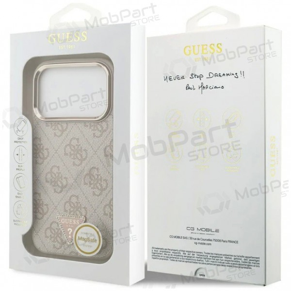 Capa para Apple iPhone 17 Pro Max - Guess PU Leather 4G Strass Triangle Logo Gold Frame MagSafe (rosa)