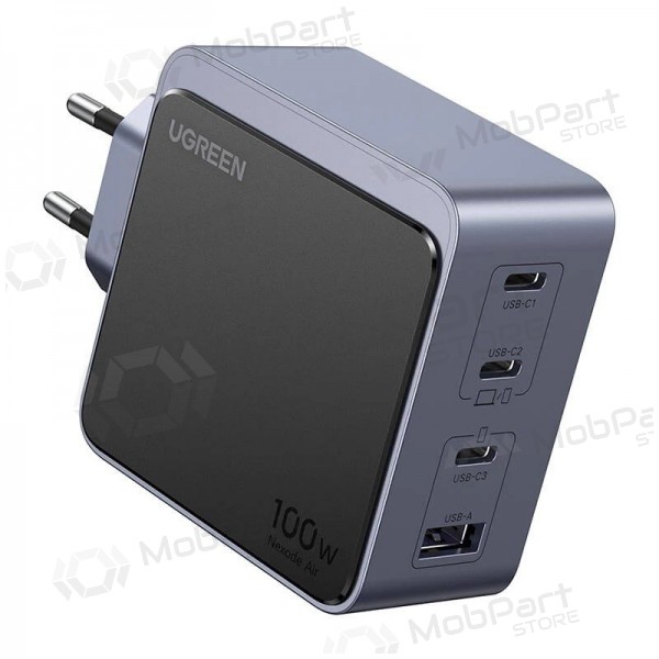 Carregador de rede Ugreen X565 100 W GaN 3x USB-C + USB-A cinzento