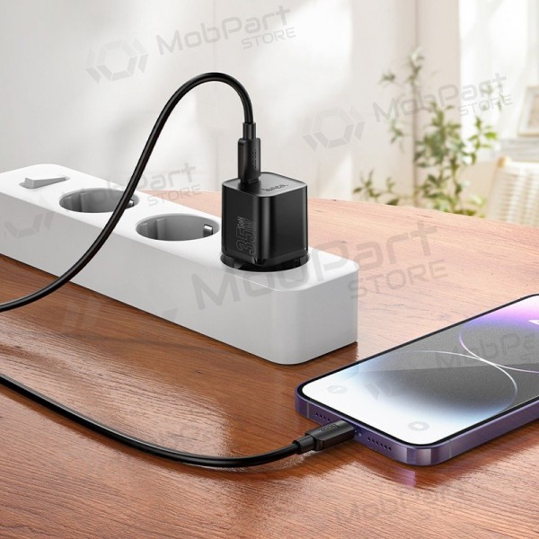 Carregador de telefone Hoco N66 35 W GaN USB-C + USB-A com cabo Lightning 1 m branco