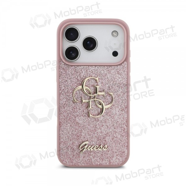 Capa para Apple iPhone 18 Pro - Guess PU Fixed Glitter 4G Metal Logo (rosa)
