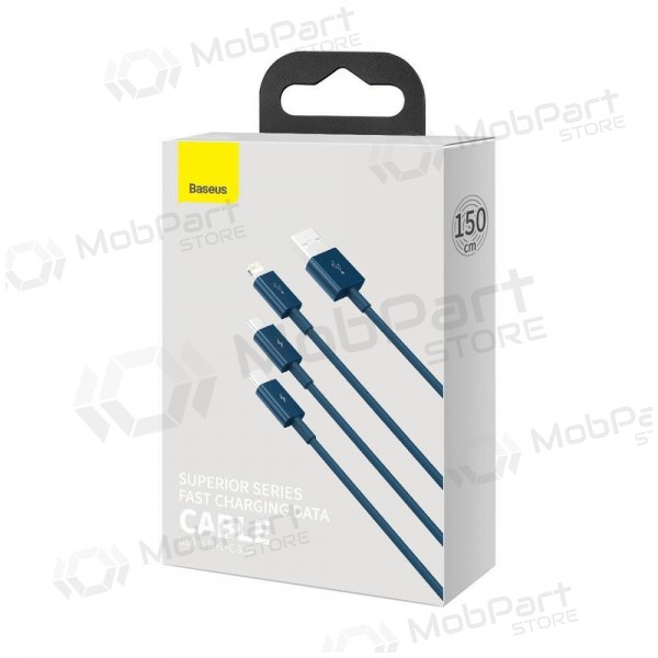 Cabo USB Baseus Superior USB - microUSB+Lightning+Type-C 100W 1.5m (azul) CAMLTYS-03