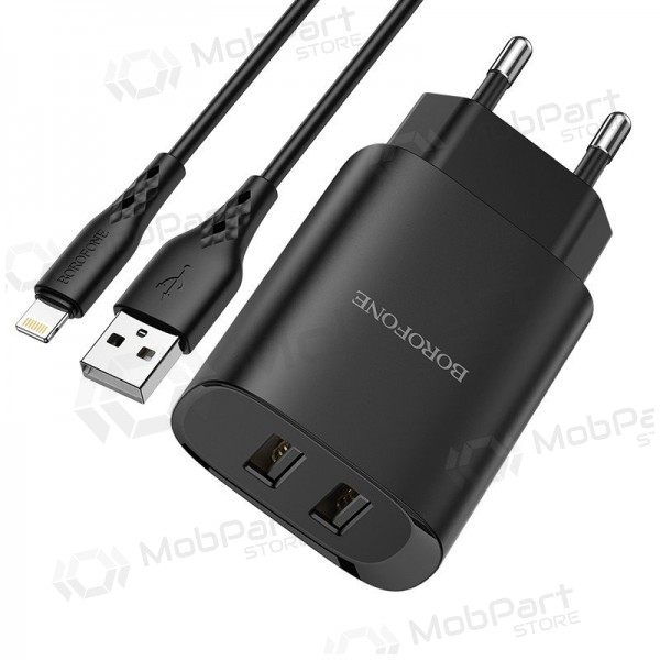 Carregador Borofone BN2 2xUSB 2.1A + Lightning (preto)