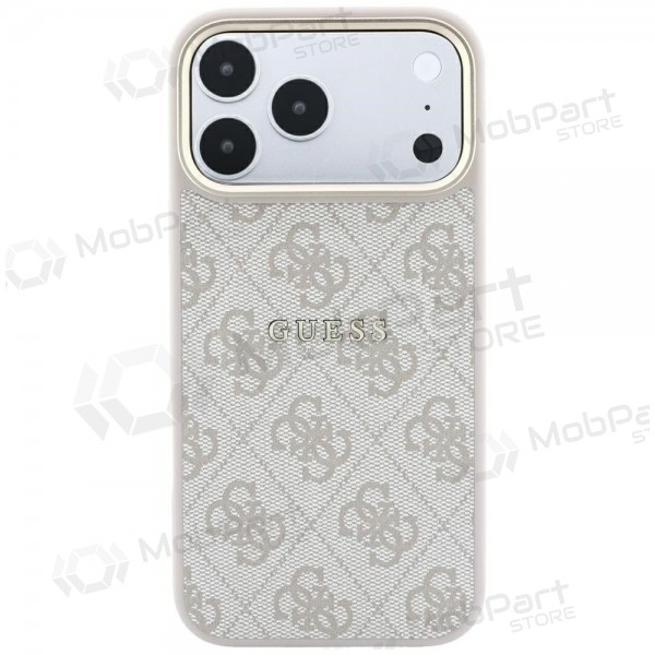 Capa para Apple iPhone 18 Pro Max - Guess PU Leather 4G Gold Frame Embossed MagSafe (rosa)