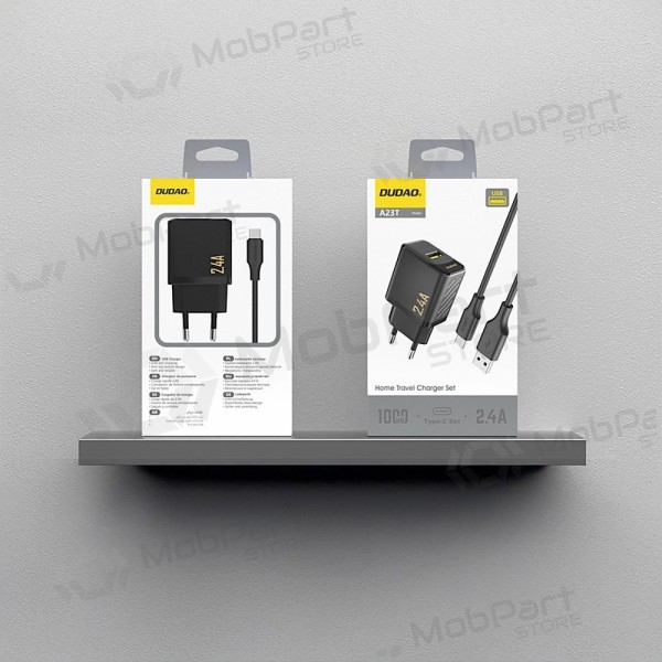 Carregador de telefone Dudao A23T 12 W USB-A com cabo USB-C 1 m preto