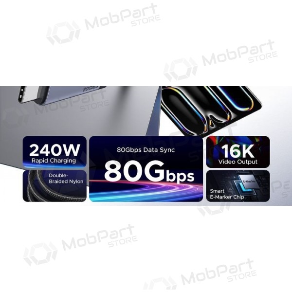 Cabo USB-C Ugreen L706 USB-C para USB-C 1 m 240 W preto