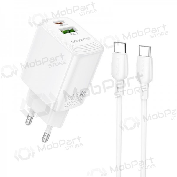 Carregador de telefone Borofone BN29 30 W USB-C + USB-A com cabo USB-C de 1 m branco