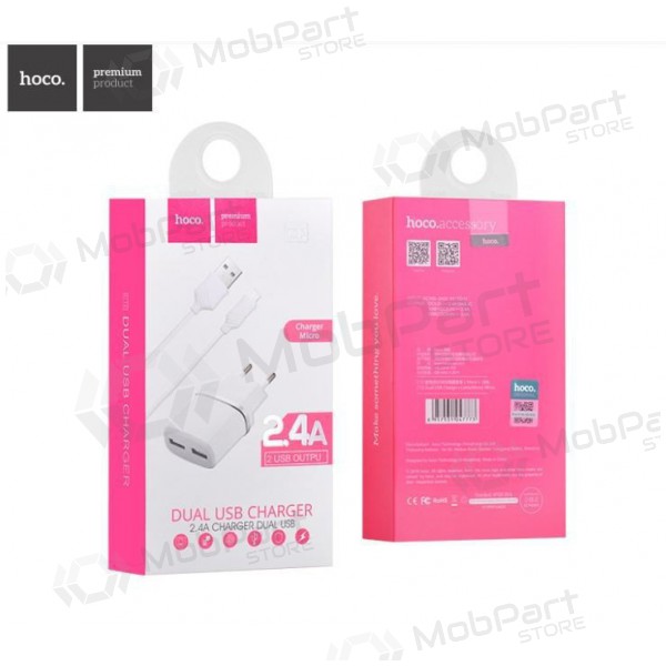 Carregador HOCO C12 Smart Dual USB + microUSB cabo (2.4A) (branco)