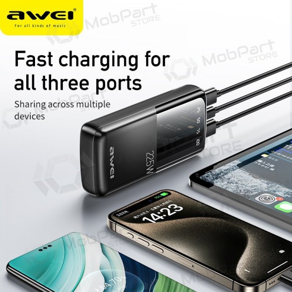 Bateria externa Power Bank Awei P13K PD20W/QC22.5W 20000mAh preto