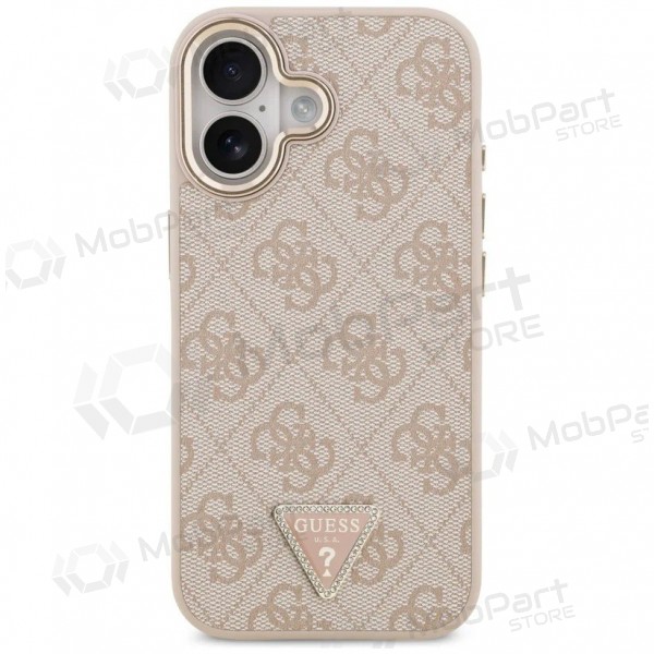 Capa para Apple iPhone 17 - Guess PU Leather 4G Strass Triangle Logo Gold Frame MagSafe (rosa)