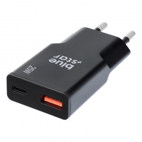Carregador de telefone Blue Star Slim 25 W GaN USB-C + USB-A preto