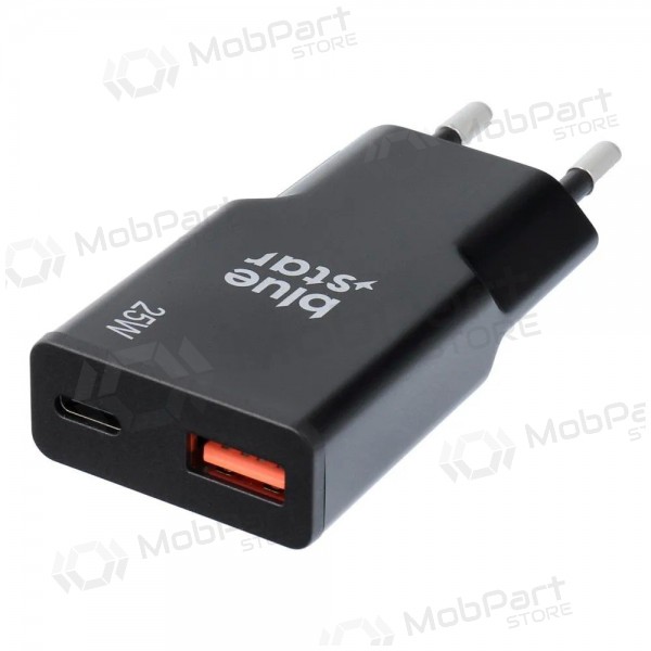 Carregador de telefone Blue Star Slim 25 W GaN USB-C + USB-A preto