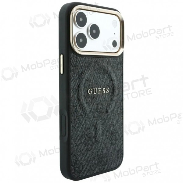 Capa para Apple iPhone 18 Pro Max - Guess PU Leather 4G Gold Frame Embossed MagSafe (preto)