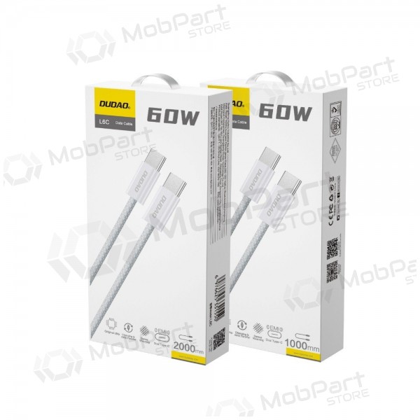 Cabo USB-C Dudao L6C USB-C para USB-C 2 m 60 W branco