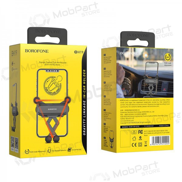 Automobilinis Universal telefono laikiklis Borofone BH19 mounted on ventilation grilles, preto