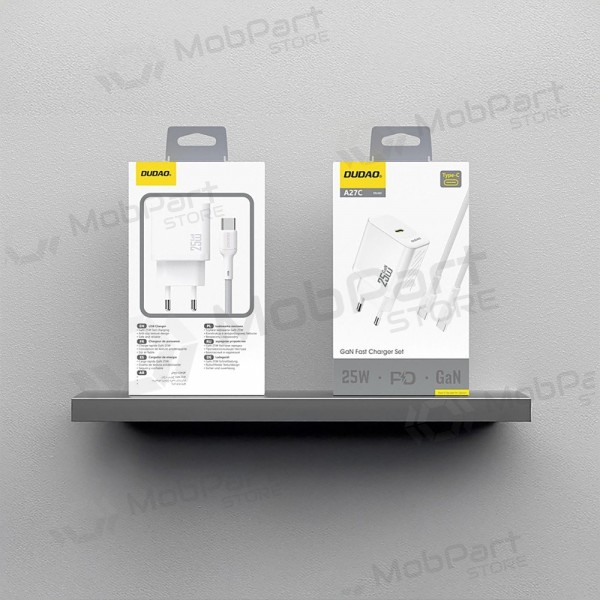 Carregador Dudao A27C GaN 25W USB-C + cabo USB-C para USB-C 1.0m branco