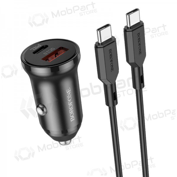 Carregador automobilinis Borofone BZ18A USB-A/Type-C PD20W+QC3.0 + Type-C (preto)