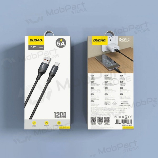 Cabo USB-C Dudao L3ST USB-A para USB-C 3 m 5A preto
