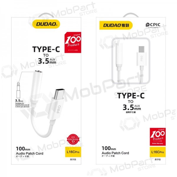 Adaptador de áudio Dudao L16CPro USB-C para 3.5 mm branco