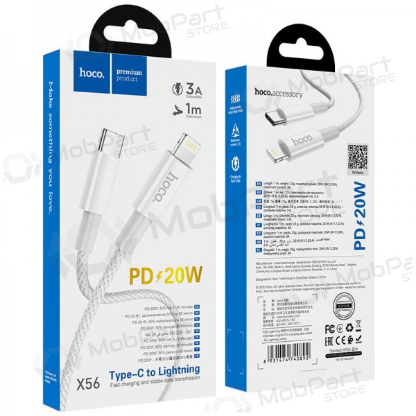Cabo Lightning Hoco X56 USB-C para Lightning 1 m PD branco