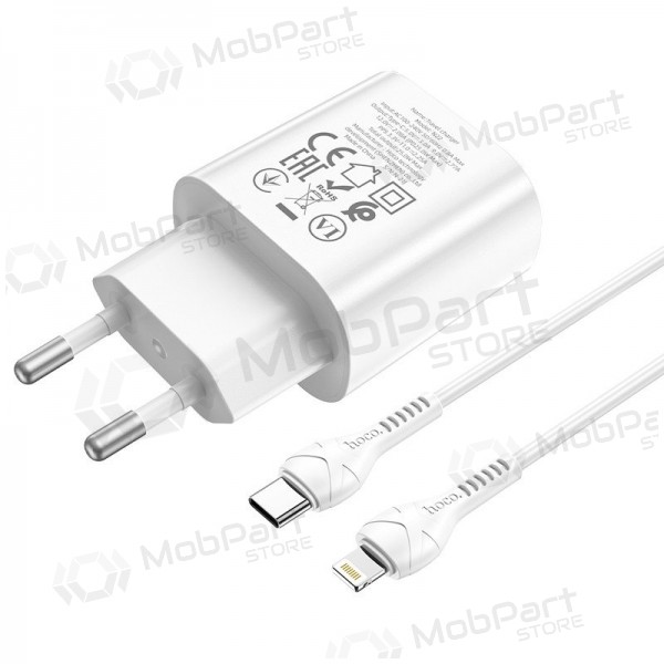 Carregador de telefone Hoco N22 25 W USB-C com cabo Lightning de 1 m branco