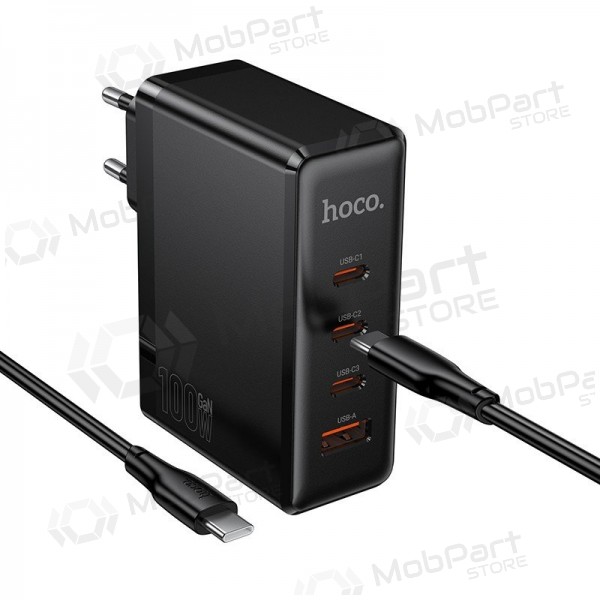 Carregador de rede Hoco N85 100 W 3x USB-C + USB-A com cabo USB-C 2 m preto