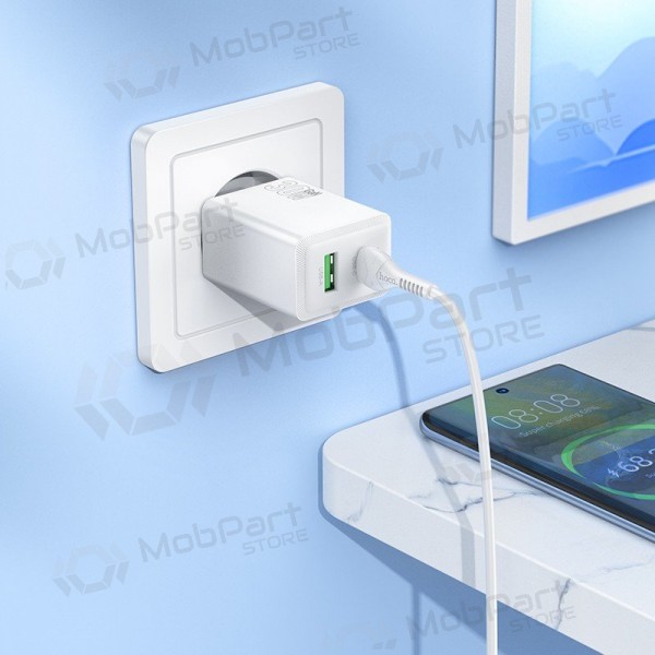 Carregador de telefone Hoco N71 30 W GaN USB-C + USB-A com cabo USB-C de 1 m branco