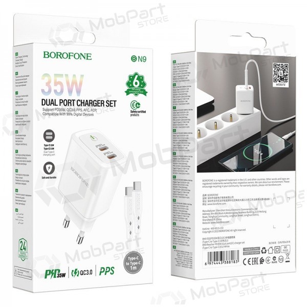 Carregador buitinis Borofone BN9 2xType-C 35W + Type-C branco