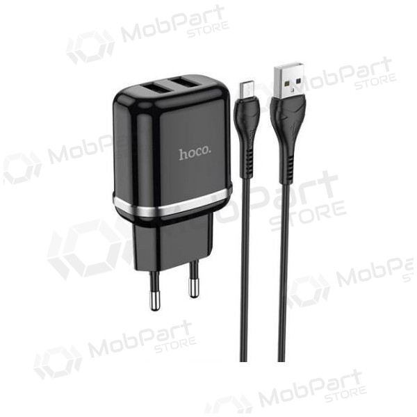 Carregador HOCO N4 Aspiring Dual USB + microUSB cabo (5V 2.4A) (preto)