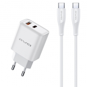 Carregador de telefone Awei PD81C-EU 22.5 W USB-C + USB-A com cabo USB-C 1 m