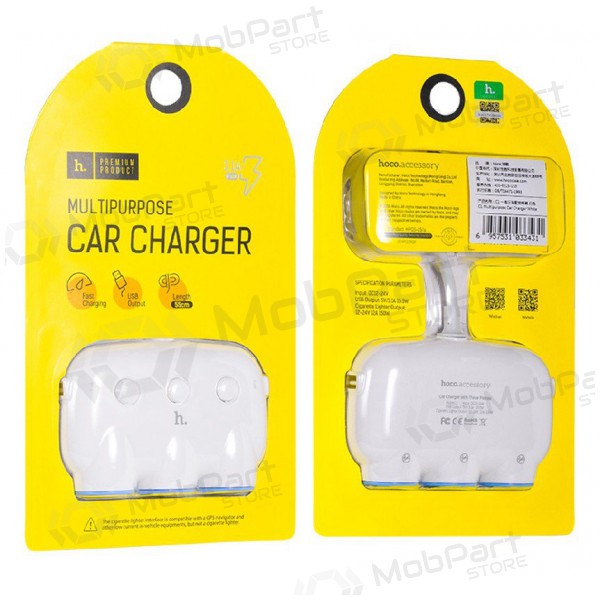 Carregador de carro HOCO C1 TRIPLE + USB (5V 3.1A) (branco)