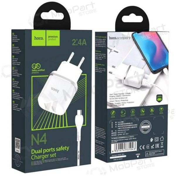 Carregador HOCO N4 Aspiring Dual USB + type-C cabo (5V 2.4A) (branco)
