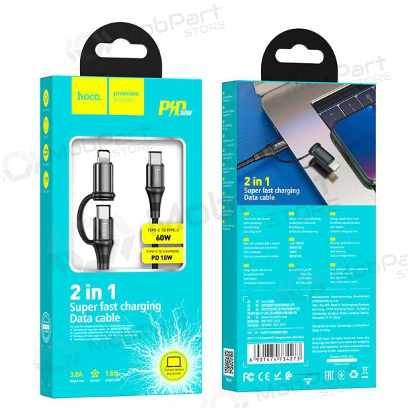 USB cabo Hoco X50 2-in-1 Exquisito Type-C - Type-C / Lightning 1.0m (preto)