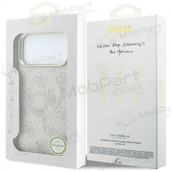 Capa para Apple iPhone 18 Pro - Guess PU Leather 4G Gold Frame Embossed MagSafe (rosa)