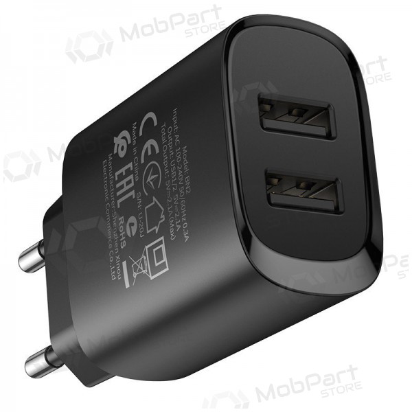 Carregador Borofone BN2 2xUSB 2.1A + USB Type-C (preto)