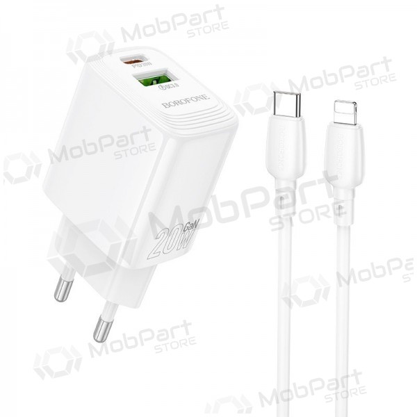 Carregador de telefone Borofone BN27 20 W USB-C + USB-A com cabo Lightning de 1 m branco