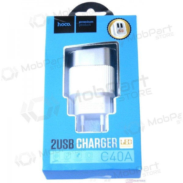 Carregador FastCharge HOCO C40A Speedmaster Dual USB (5V 2.4A) (branco)