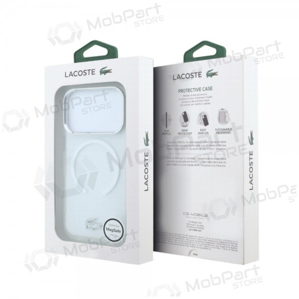 Capa para Apple iPhone 18 Pro - Lacoste IML Frosted Petit Pique Metal Logo MagSafe (transparente)