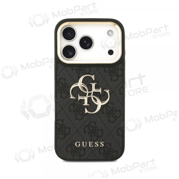 Capa para Apple iPhone 18 Pro Max - Guess PU Leather 4G Metal Logo Gold Frame (preto)